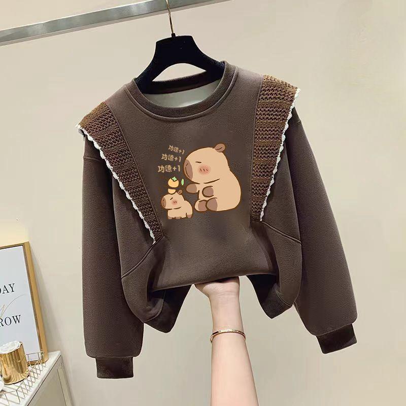 

Girls Fashion Capibara Ruffled Sweatshirt Spring and Autumn Children s Casual Long-sleeved Coat 160