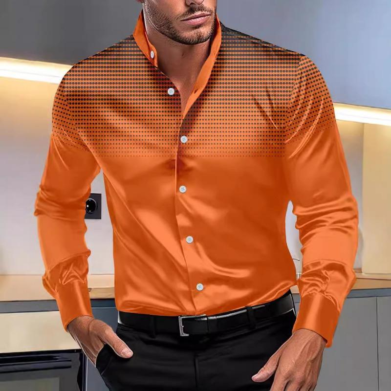 

Новая мужская повседневная рубашка с длинным рукавом и воротником-стойкой, весна-осень, с принтом в горошек S оранжевый
