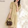 ZANZEA Women Casual Round Neck Short Sleeve Dress