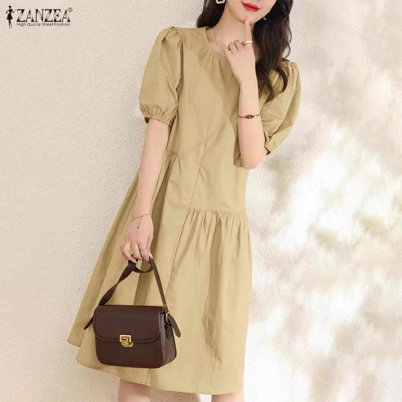 ZANZEA Women Casual Round Neck Short Sleeve Dress