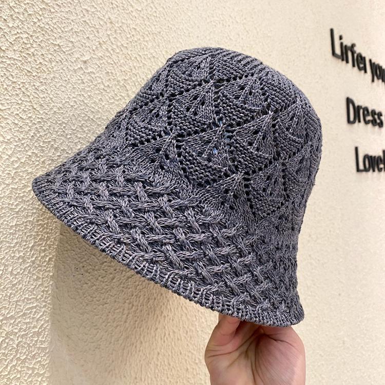 Bucket Hat Women's Spring and Summer Plain and Versatile Fashion Bucket Hat Hollow Face Small Temperament Knitted Basin Hat