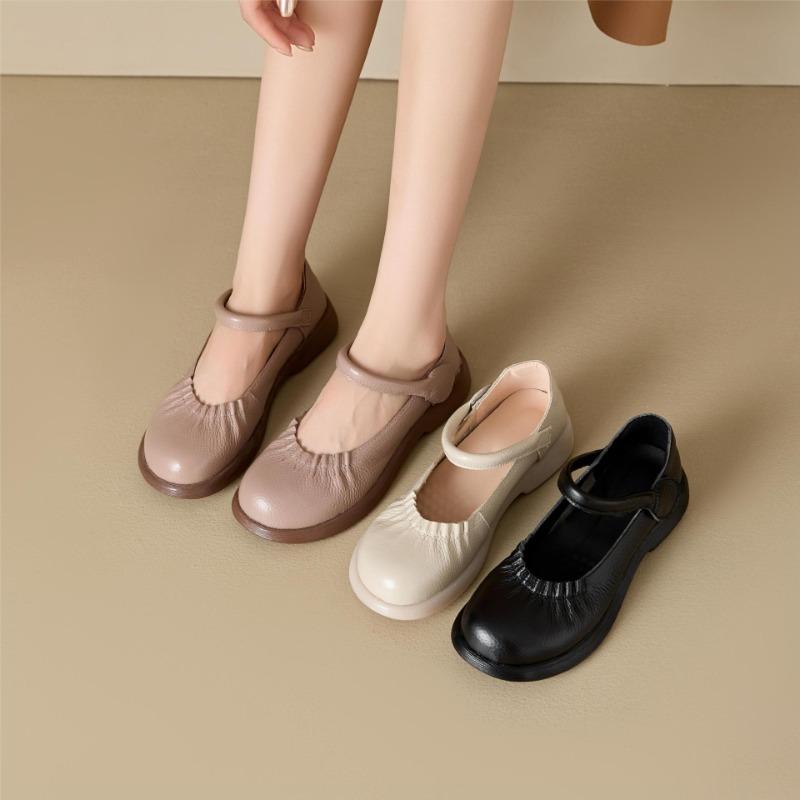 Fashion Spring Summer Genuine Leather Shoes Women Mary Janes Fashion Brand Ladies Flats Black White Plus Size 41 D415