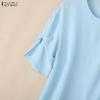 ZANZEA Women Round Neck Solid Color Casual Short Sleeve Blouse