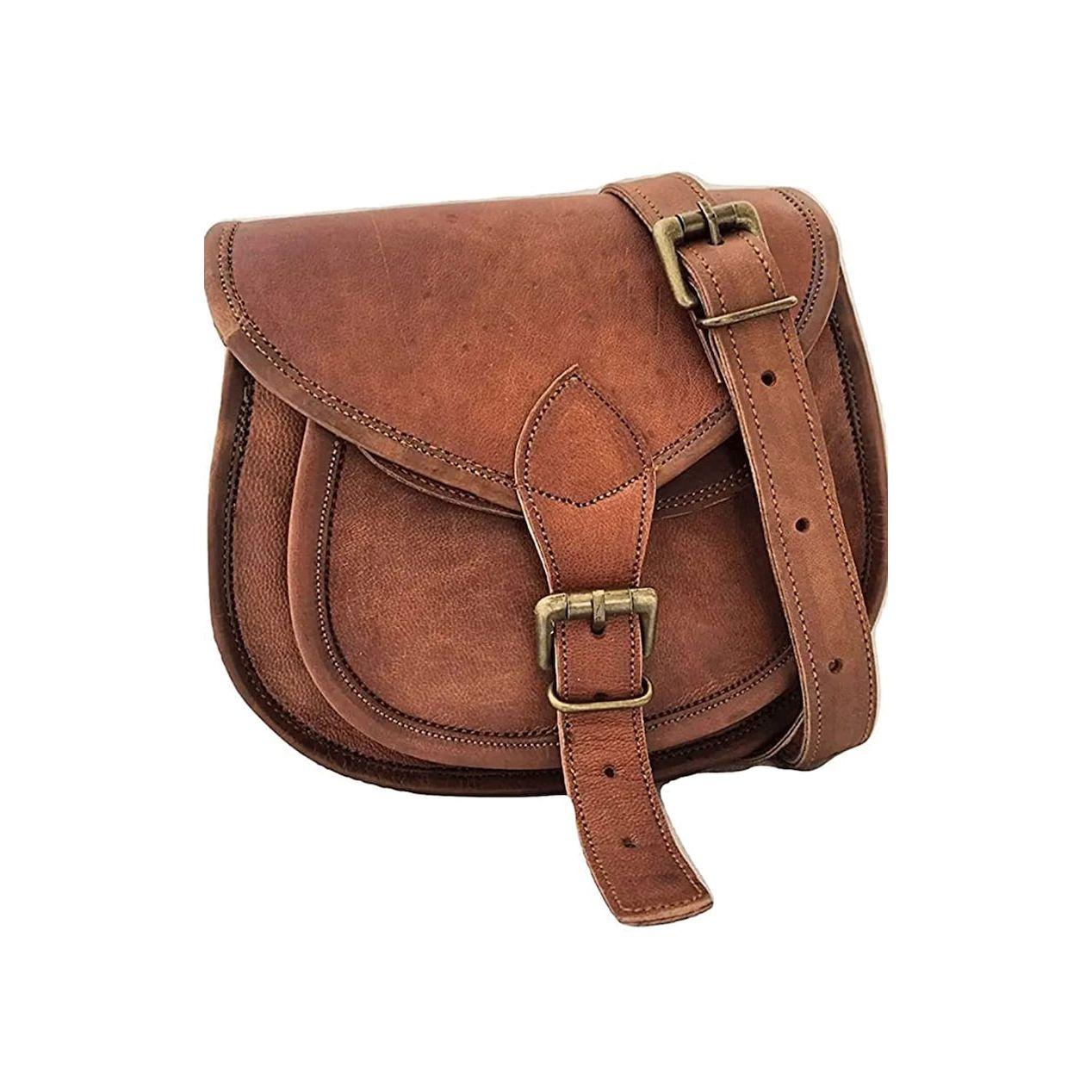 

Коричневая кожаная сумка через плечо, подарок для нее, винтажная, из натуральной козьей кожи, коричневая кожаная сумка-слинг через плечо для женщин. 9 x 7 x 3 in