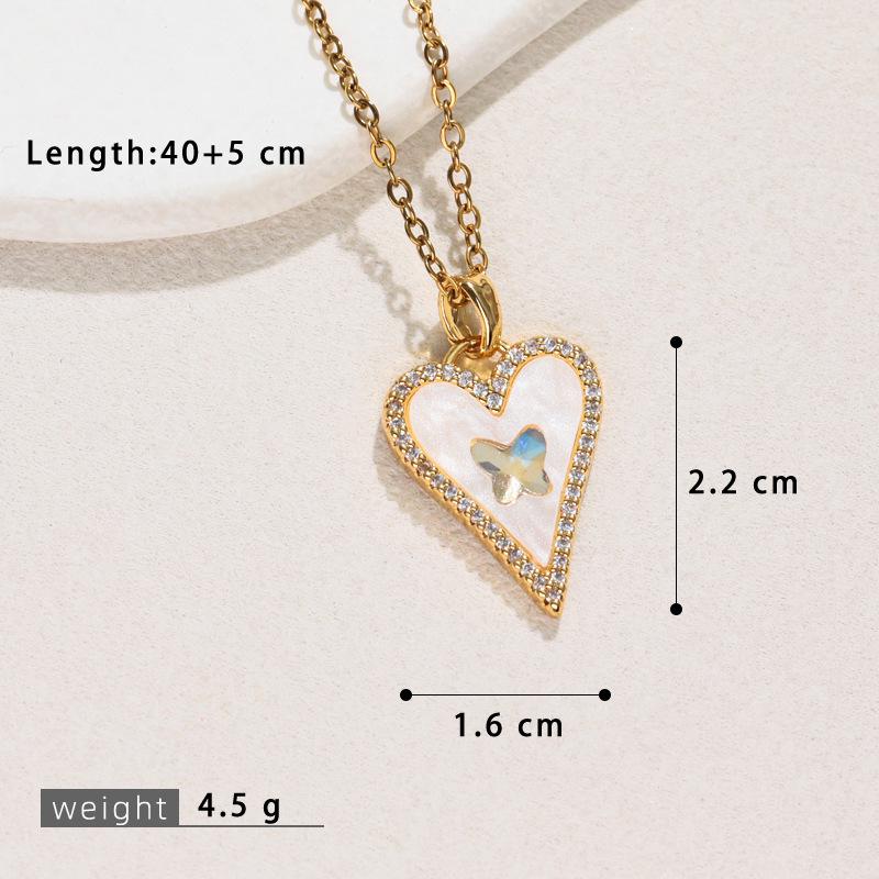 European-American Multi-Color Shell & Zircon Heart Pendant Necklace for Women