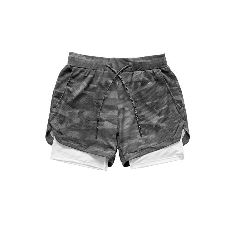 2023 Men's Double-Layer Muscle Running Shorts with Multi-Pocket Design