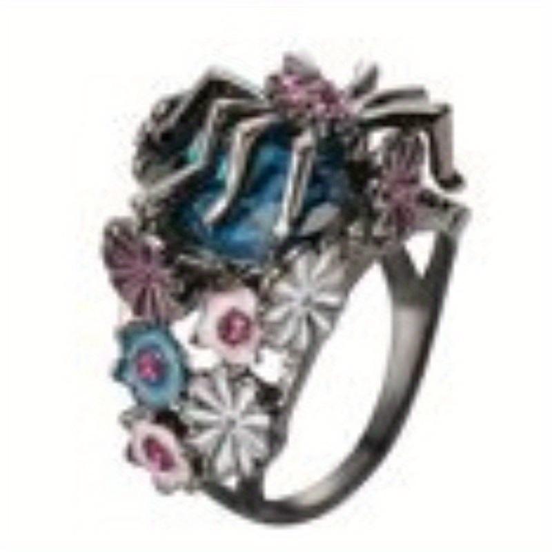 Exaggerated spider flower ring, blue stone flower shape, suitable for independence day, party, personalized eye-catching