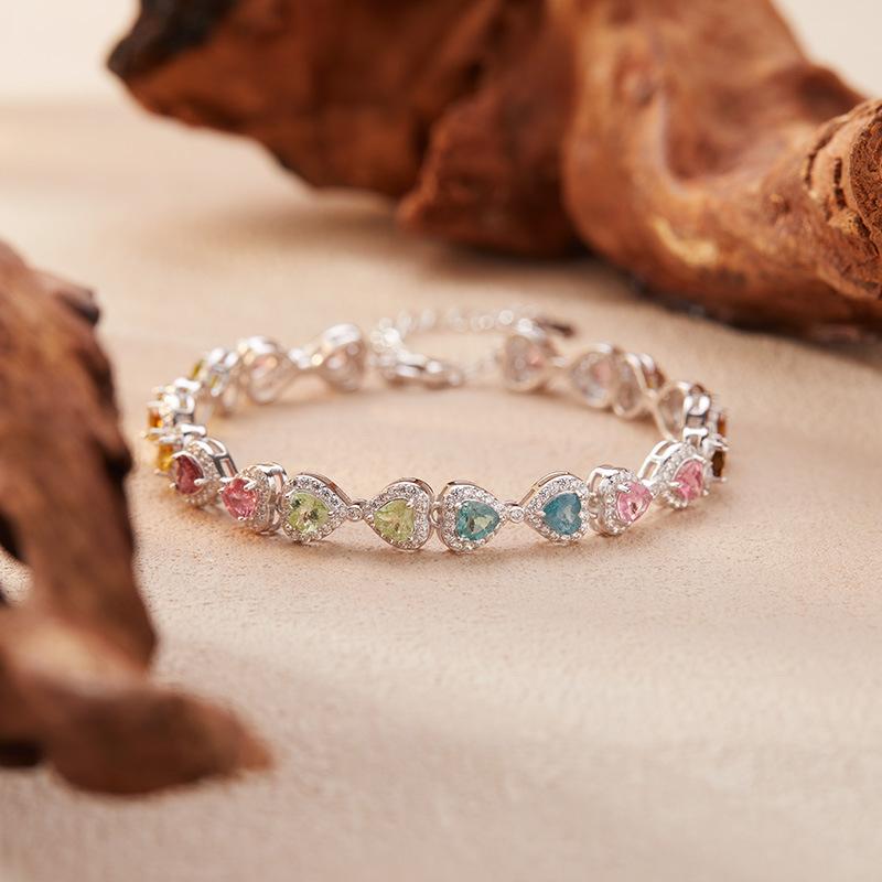 Candy Color Natural Tourmaline Bracelet Women'S S925 Silver Jewelry Xiaohongshu