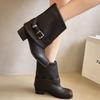 Square Toe Women Western Cowgirl Boots Fashion Belt Buckle Shoes Autumn Winter Thick Heel Ladies Knight Short Booties