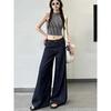 Small Dark Blue Denim Female Niche Design American Retro Loose Wide Leg Drape Straight Mopping Pants