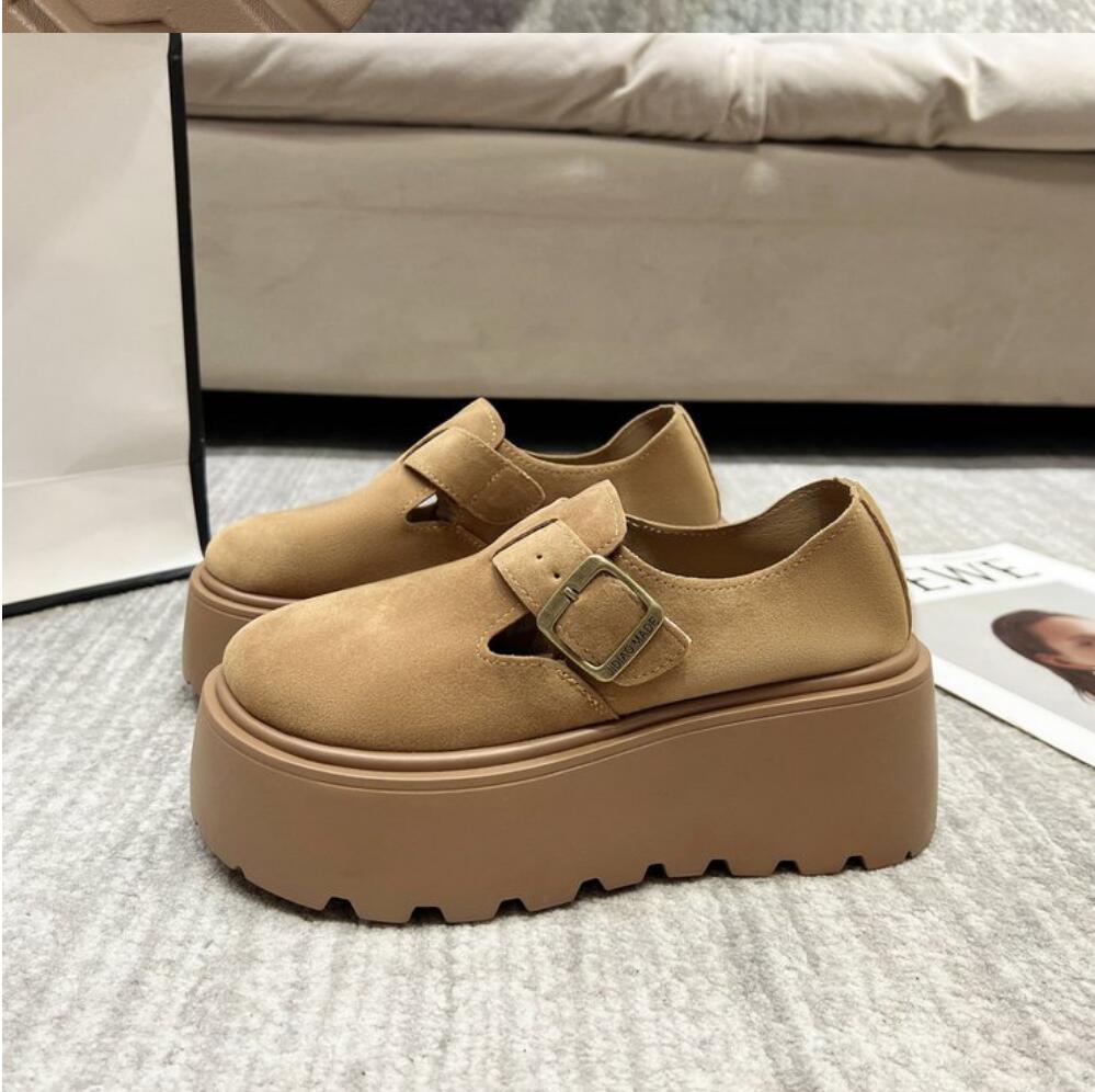 Women's Platform Thick Bottom Shoes Spring Autumn New Style Slip-On Wedge Casual Single Shoes Retro Street PU Leather Loafers
