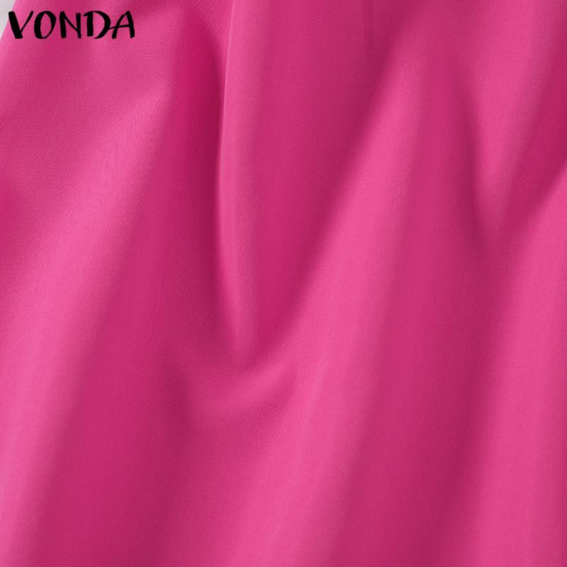 VONDA Women Summer Round Neck Sleeveless Solid Color Vests
