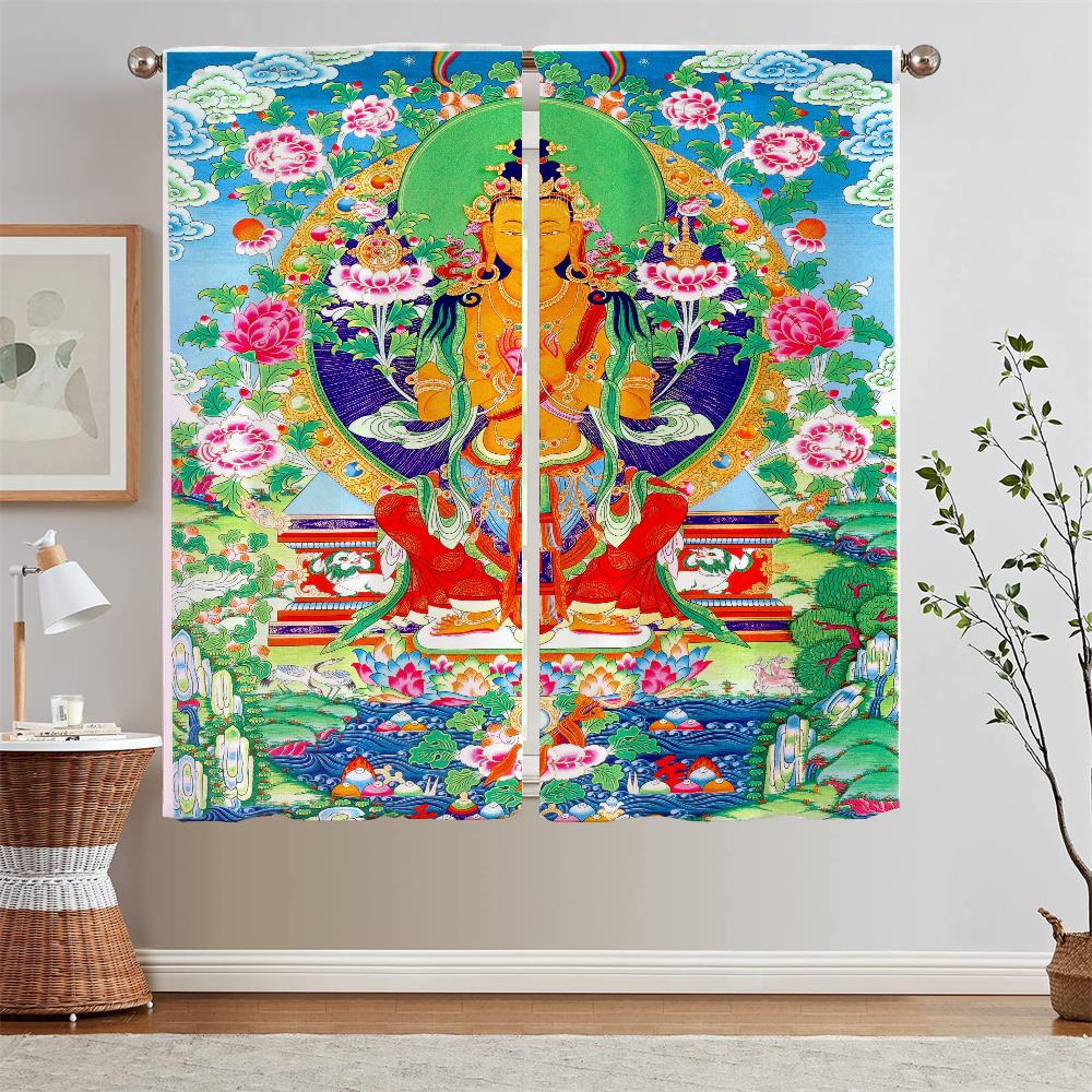 Maitreya Buddha Verdunkelung Elegante Raumvorhänge für Wohnzimmer Übervorhang Raffhalter Tüll in Küchenvorhängen 2 Stück Fenster