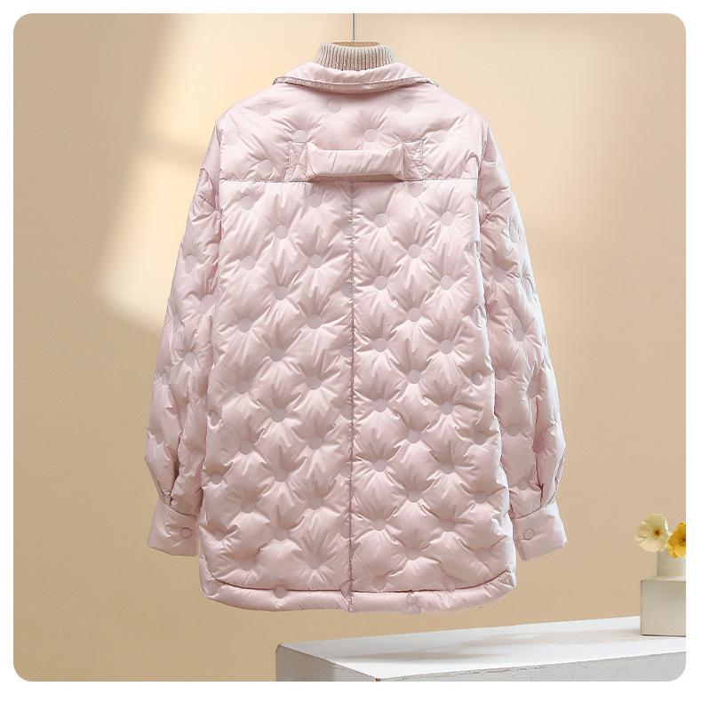 New down jackets in winter women's European fashion flip shirt collar medium and long loose white duck down jacket tide
