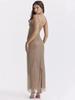 2023 Sequined Slim Spaghetti Strap Evening Dress with Slit and Square Neck
