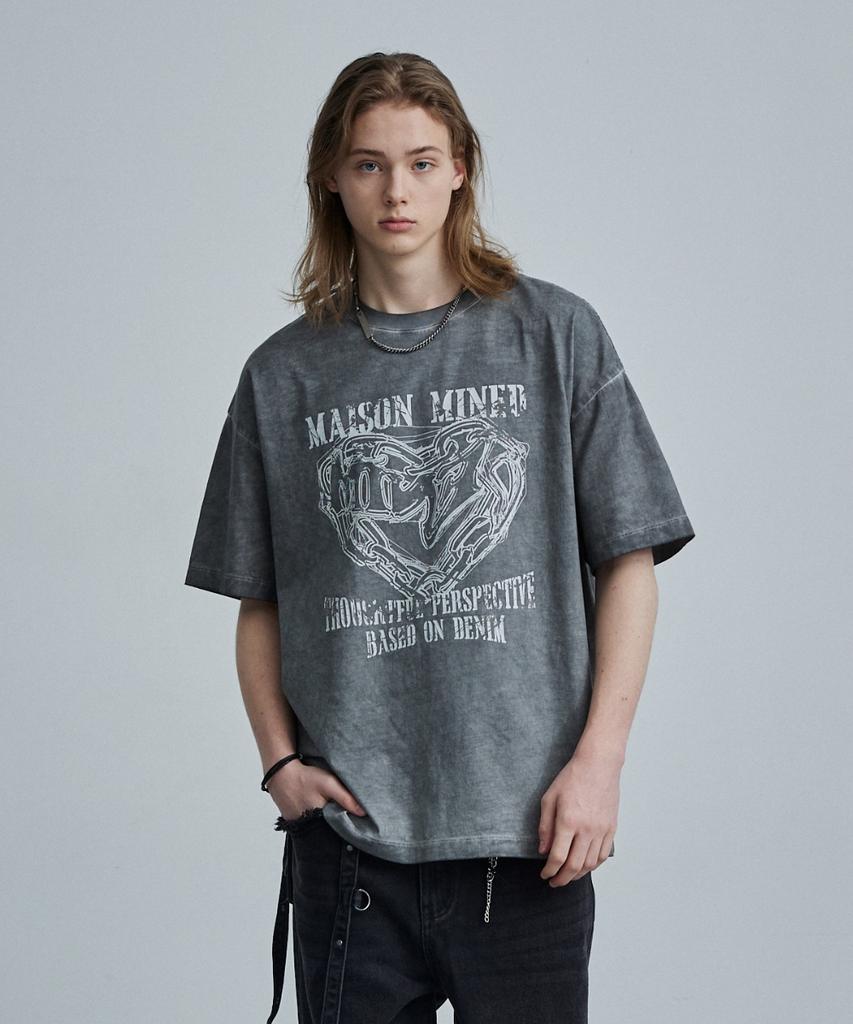 MAISON MINED Doodle Heart Washing Half T Charcoal