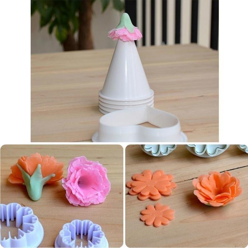 6 pçs/conjunto Molde de Bolo de Flor Copo de Leite de Plástico Cortador de Biscoito Fondant Molde para Decoração de Bolo DIY Casamento