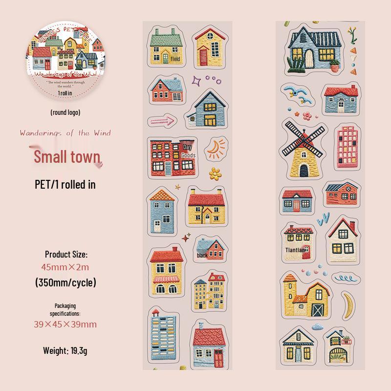 Realistic Embroidery PET Die-cut Tape - Ketchup Girl Journey of the Wind Series (6 Cute Scenery Designs)