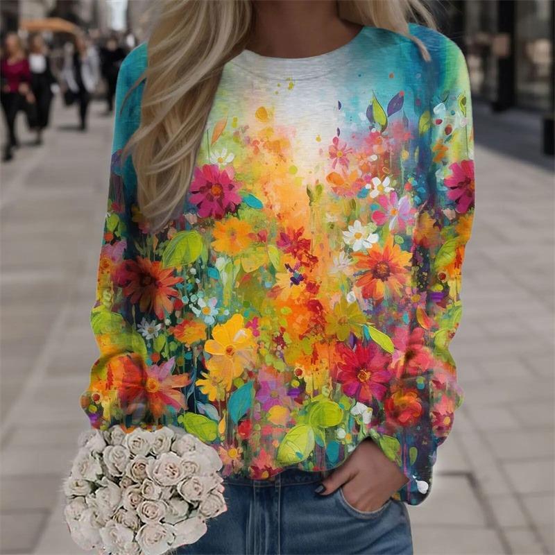 Felpe Floreali Nuove Stampa 3D Harajuku Per Donna Moda Streetwear Maglioni Ragazze Divertenti Fiori Grafica Abbigliamento Maglione