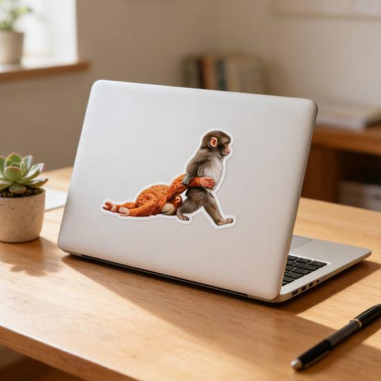 Monkey Holding Plush Toy Decal Funny Creative DIY Vinyl Stickers Waterproof Decal for Laptop Bumper Bike Skateboard Phone