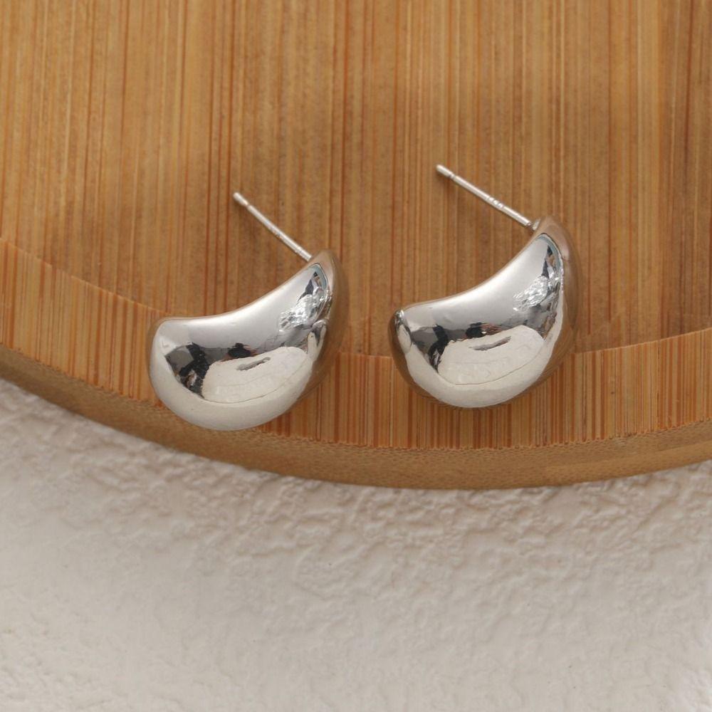 Water Droplet Glossy Teardrop Earrings Retro Half-round Stud Earrings Metal Drop Earrings  Women