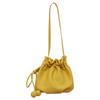 2026 New Drawstring Bucket Bag for Women Soft Leather Crossbody Bag with Ball Charm Mini Shoulder Handbag for Daily Shopping