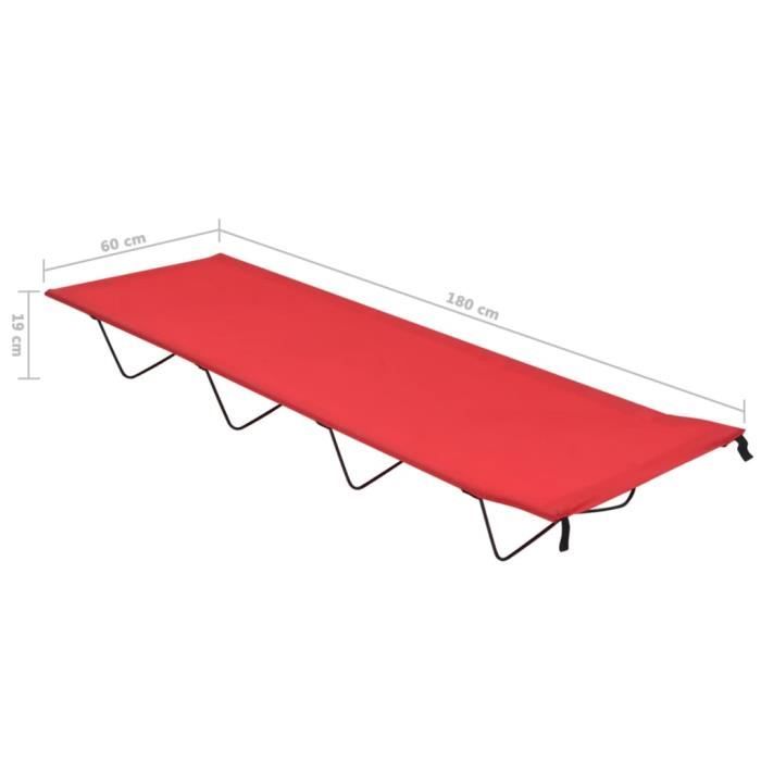 Lit de camping - vidaXL - 180x60x19 cm - Tissu Oxford - Acier - Rouge