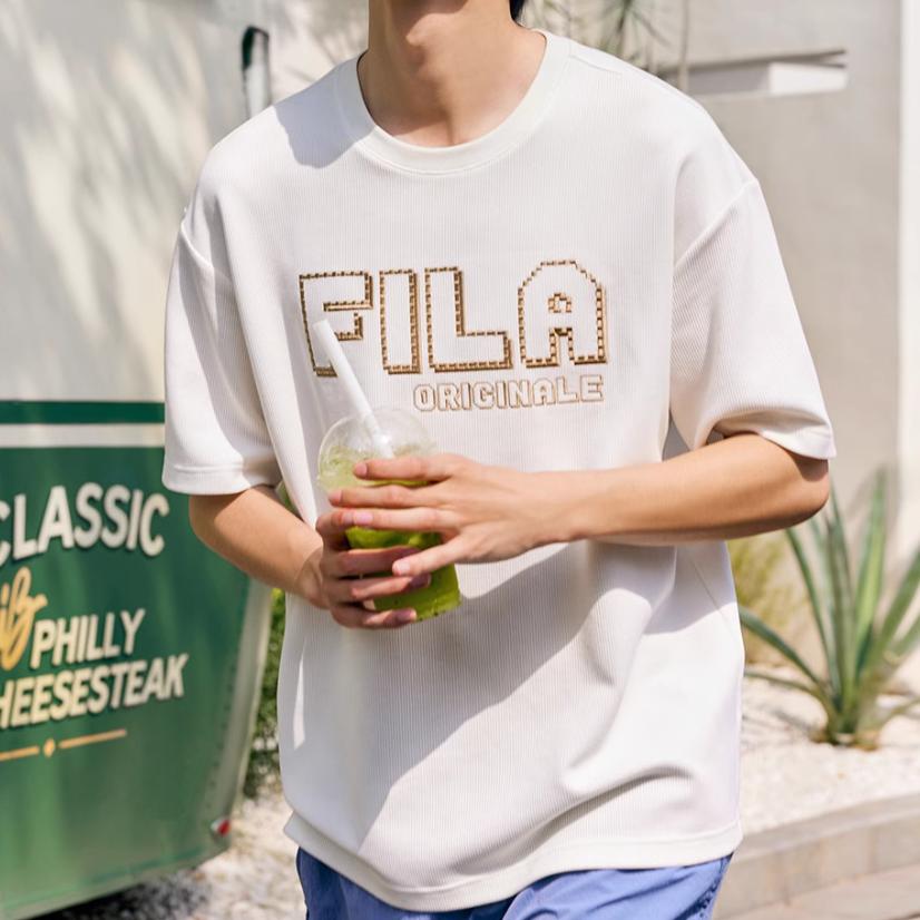 Fila Comfortable Sports Short Sleeve T-Shirt Men Tops Cloud-Mushroom-White F11M429107F-WT