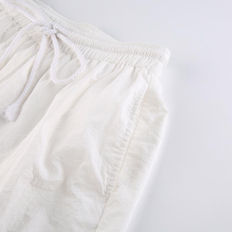 2022 Lässige Taschen Elastischer Bund Damen Hose Weiß Frühling Hohe Taille Schnürung Sporthose Mode Gerade Hose