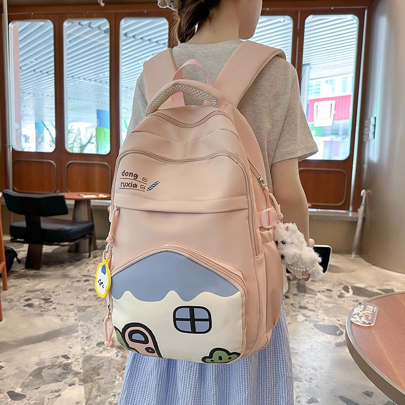 New Korean Version Cartoon Backpack Female Burden Reduction Junior High School College Student Schoolbag Casual Cute Girl Style Backpack
