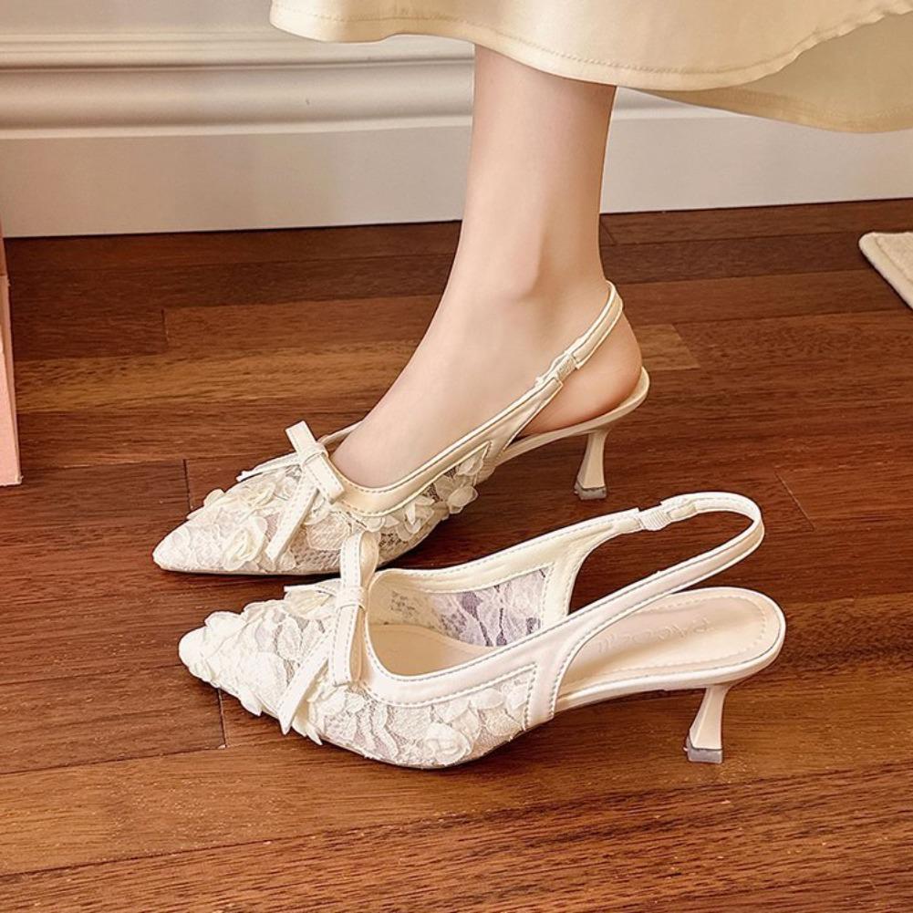 Fashion Fashionable New Mesh Elegant Banquet High-heeled Sandals Summer Pointed Sexy/Comfortable Bow Tie Slim Heel Party Women's Shoes