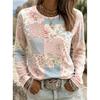 2026 Herbst Neues Damen Langarm Rundhals Lässiges T-Shirt mit Buntem Blumendruck Pflanzenelementen Outdoor Chic Top