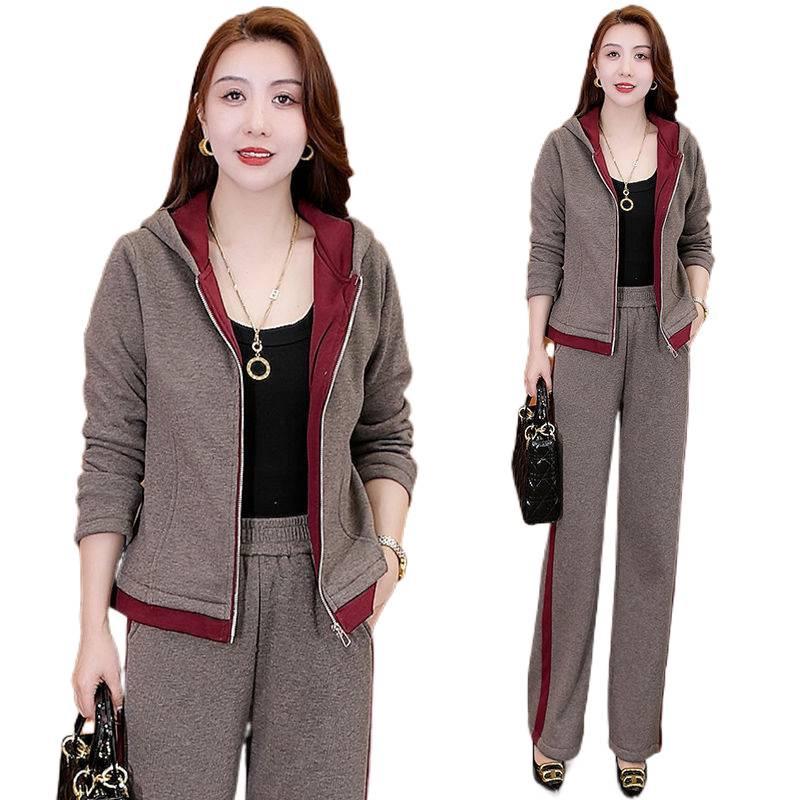 Tuta sportiva casual da donna Inverno 2025: Completo Giacca Calda con Cappuccio e Pantaloni Lunghi in Velluto #895.