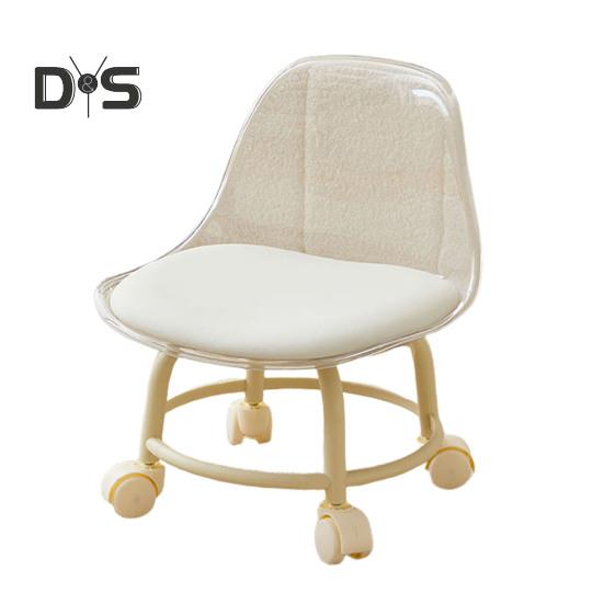 Acrylic Low Stool with 360 Degrees Swivel Wheels Faux Leather Cushion Roller Seat with Backrest Heavy Duty Rotating Mini Chair Seating Stool