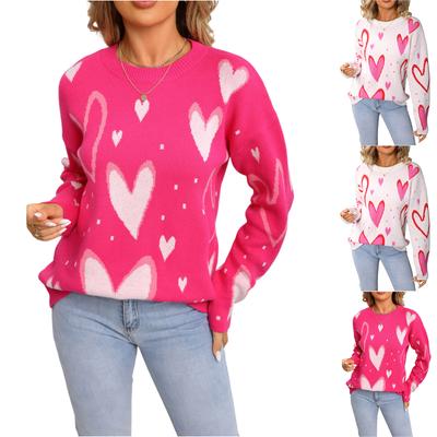 Ladies' Fashionable Heart-shaped Sweater, Loose And Versatile Valentine's Day Knitted Pullover Sweater