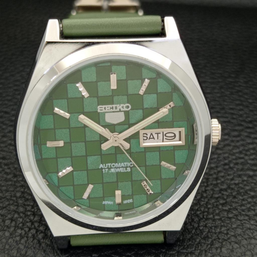 REFURBISHED SEIKO 5 AUTOMATIC MENS WATCH JAPAN MADE GREEN DIAL CUSTOM A440057-2 QV90-a440057