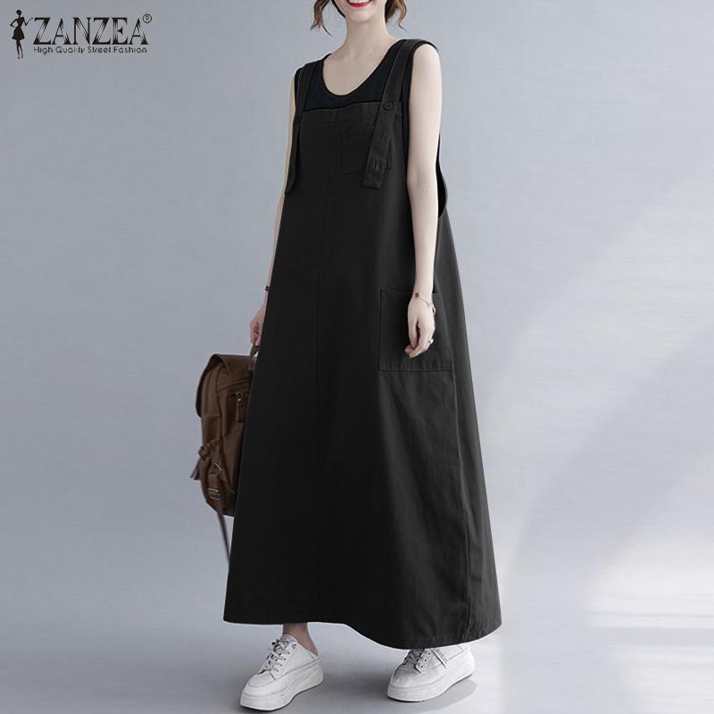 ZANZEA Dámské ležérní overalové šaty s čtvercovým límečkem s popruhy bez rukávů