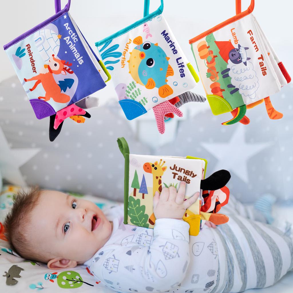 New 3D Visual Tail Cloth Book Rustle Sound Baby Tear Resistant Early Learning Educational Montessori Toys 0-12 Months Baby Gifts