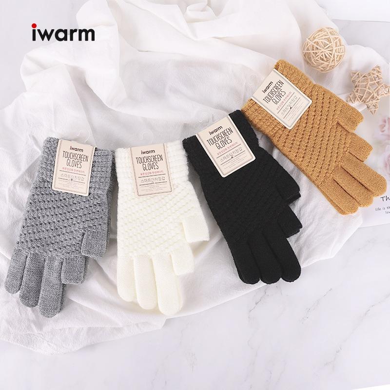 iwarm love warm dew two-finger office writing gloves men and women winter two half-finger knitted imitation cashmere student gloves