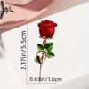 [Holiday Joy] Elegant Red Rose Brooch with Green Leaves - Stylish Alloy Lapel Pin, Perfect for Dresses, Sweaters, and Coats - Th