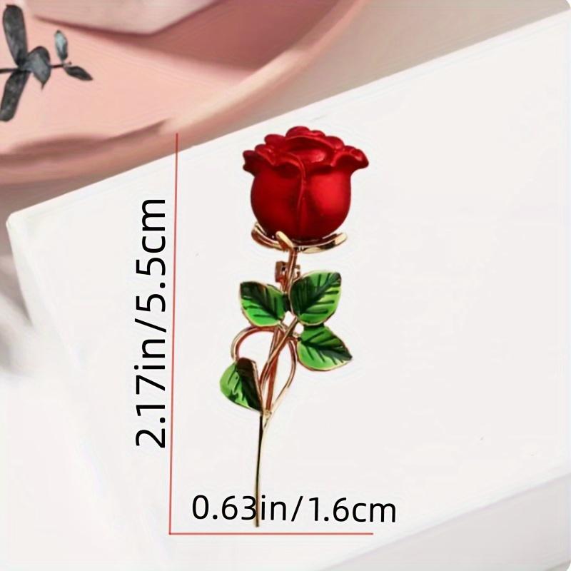 [Holiday Joy] Elegant Red Rose Brooch with Green Leaves - Stylish Alloy Lapel Pin, Perfect for Dresses, Sweaters, and Coats - Th