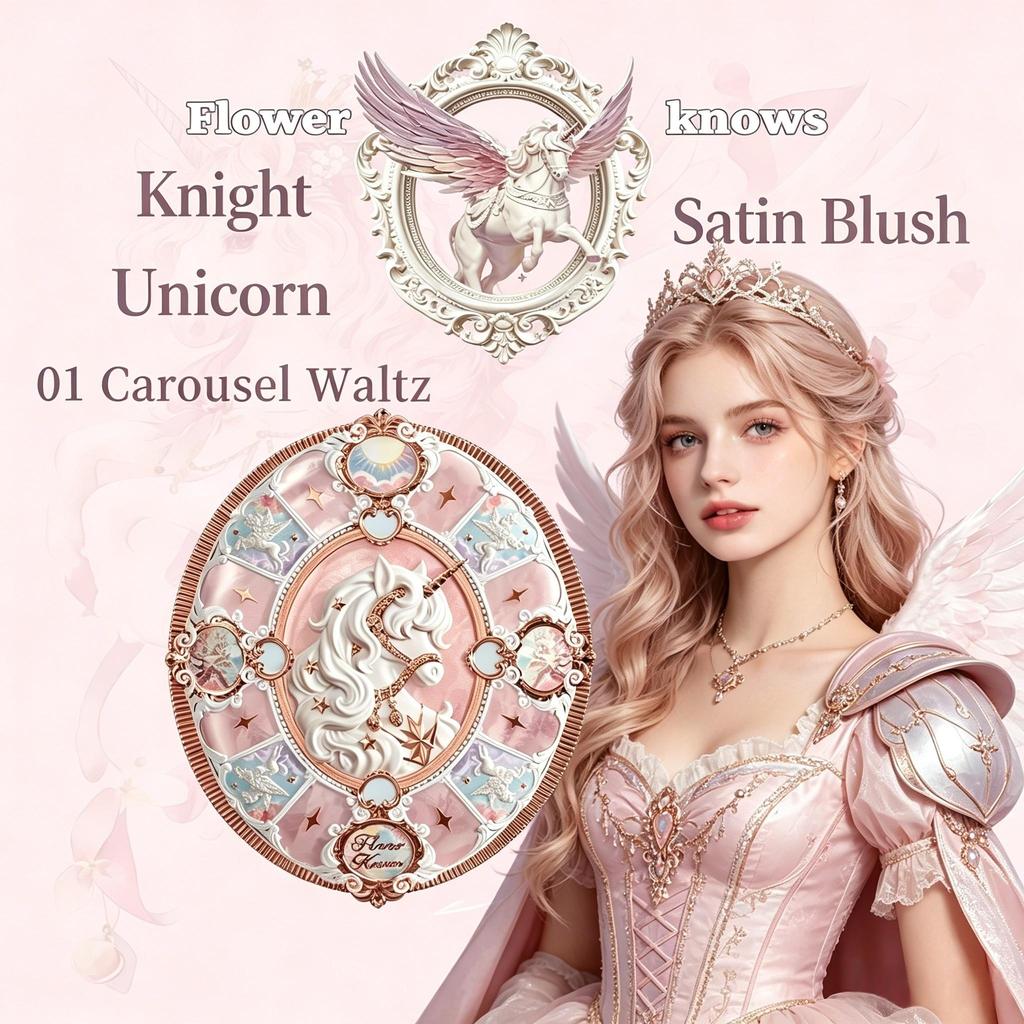 [Pre-order] Flower Knows Knight Unicorn Satin Blush Palette 5 Colors Long Lasting Natural Matte Shimmer Face Blusher Makeup