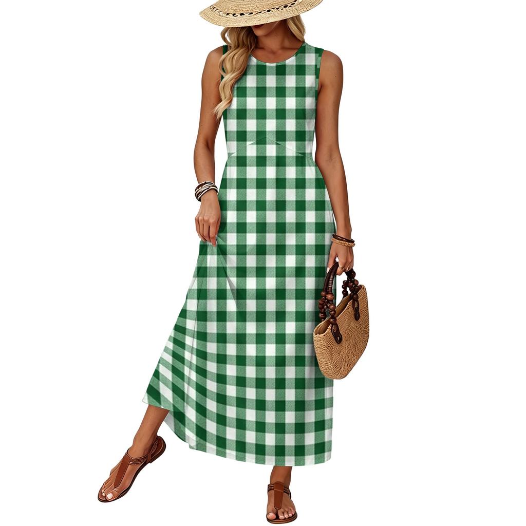 Women Sleeveless Summer Dress Casual Loose Fit Maxi Dress with Pockets Lightweight Beach Vacation Sundress