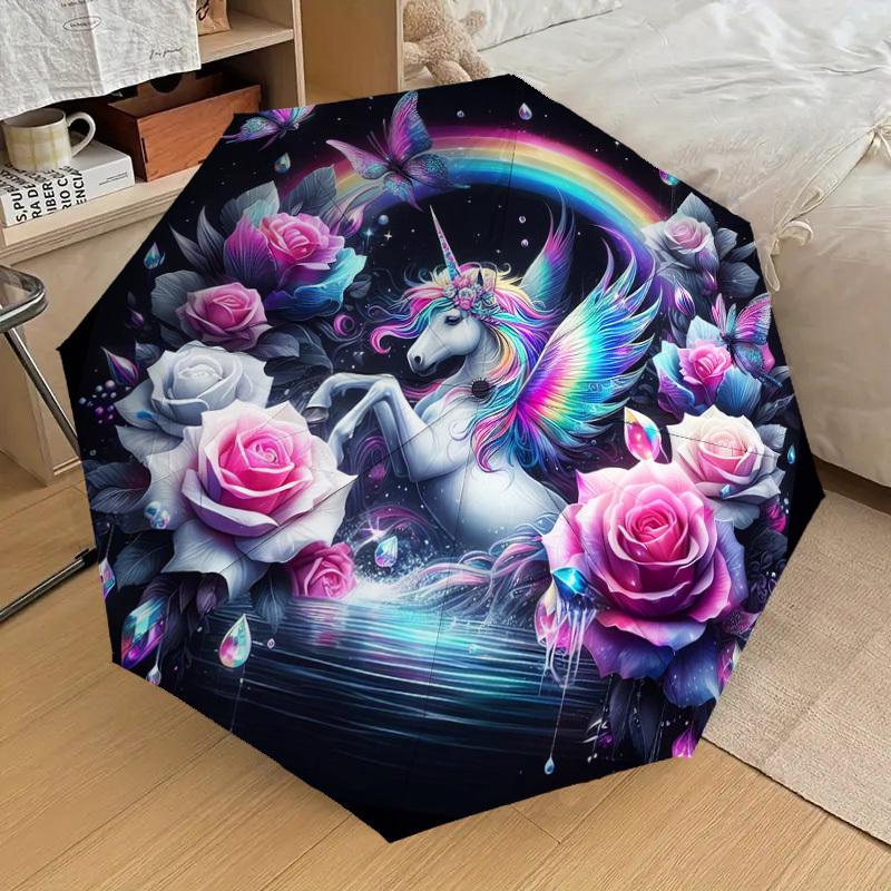 1pc Fantasy Unicorn Garden Umbrella with Plastic Handle,Suitable for All Seasons Home Travel Outdoor UmbrellaDD437