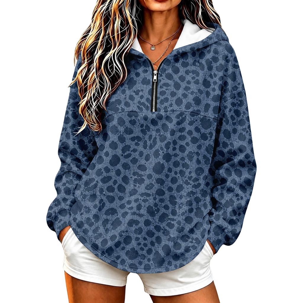 Women's Lightweight Hoodie Leopard Print Sweatshirt Pullover No Pockets