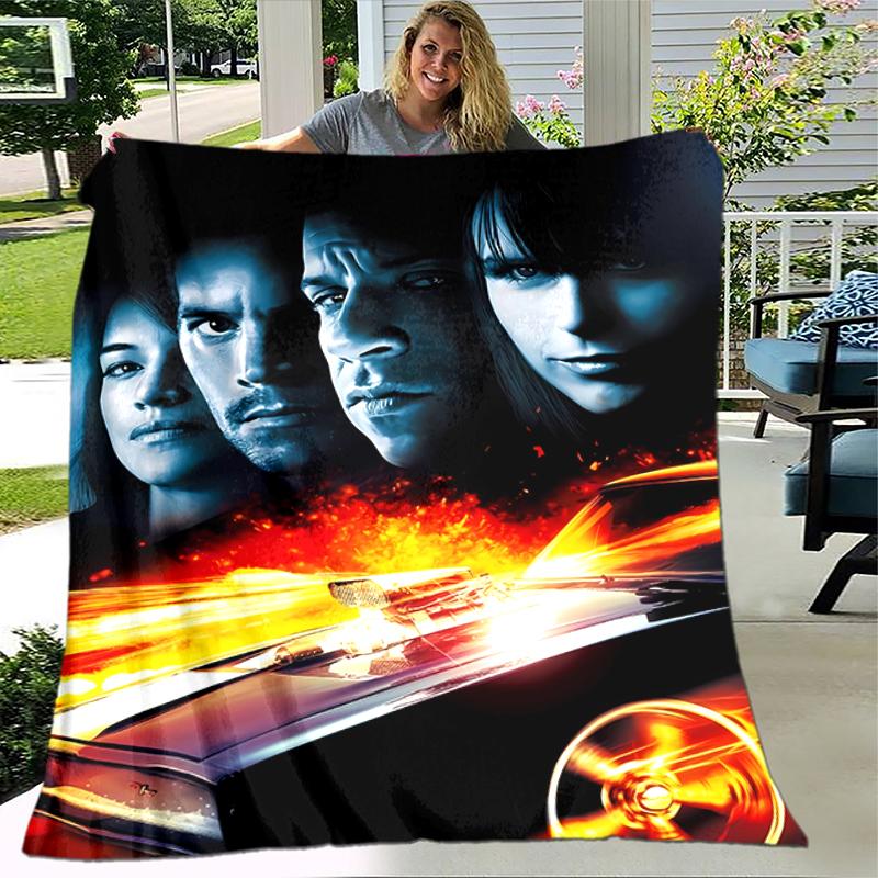 1pc Blanket Fast and Furious Print Design, Lightweight Blanket for Sofa, Bed- Soft &Warm, Gift for All Seasons like Christmas, Halloween