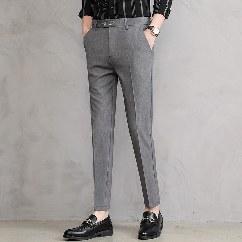 Spring and Summer New Men's Casual Trousers Korean Version of Slim Small Straight Small Trousers Fashion Elastic Trousers Male