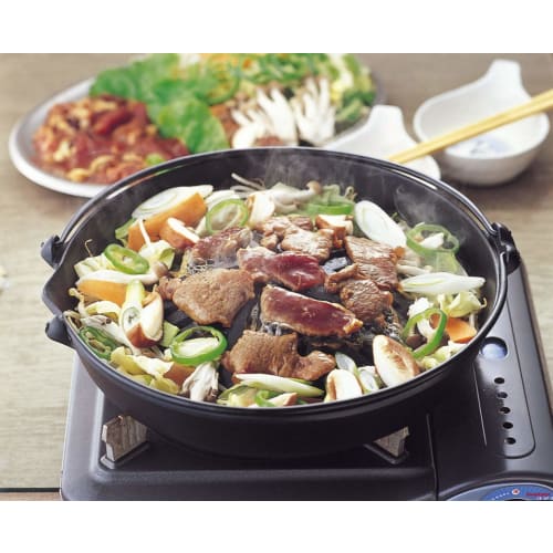 Iwachu Yakiniku and Genghis Khan Pot with Handle, Black Finish, for Direct Heat, Nanbu Ironware, 23006