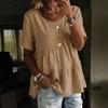 Damen T-Shirt Rundhals Kurzarm Rüschen-Patchwork-Design T-Shirt Einfarbige Lockere Passform