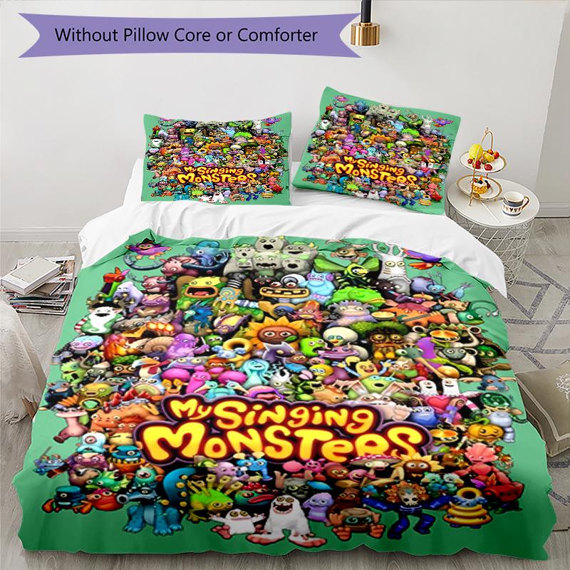 3pcs My Singing Monsters1 Pattern Bedding Set Duvet Cover Set Includes Duvet Cover &pillowcases, Perfect All Season Bedroom Decoration & Gift